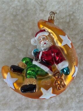 Vintage Christopher Radko “Moon Dream” Moon Glass Ornament - Gold & Red